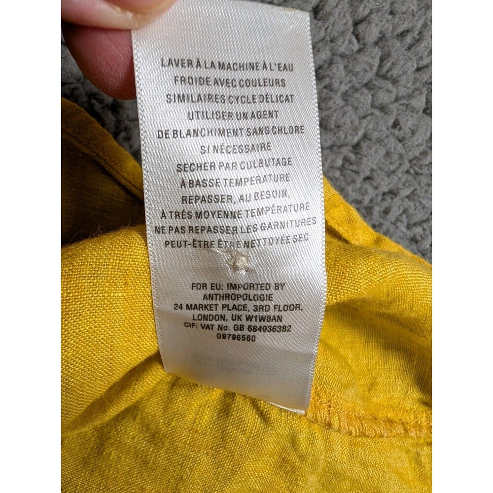 Maeve By Anthropologie Womens Mustard Yellow Marva Lace Up Linen Blouse Size 2 - Picture 8 of 10